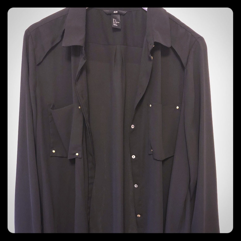 Black chiffon long sleeve top.